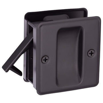 Image Of Pocket Door Lock -  Passage -  2 1/2 In. X 2 3/4 In. - Oil Rubbed Bronze Finish - Harney Hardware