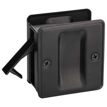 Image Of Pocket Door Lock -  Passage -  2 1/2 In. X 2 3/4 In. - Matte Black Finish - Harney Hardware