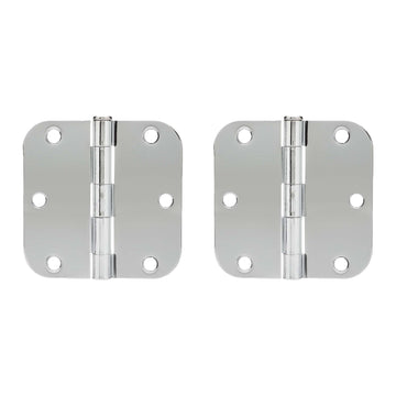 Image Of Door Hinges -  Plain Bearing -  3 1/2 In. X 3 1/2 In. X 5/8 In. Radius -  2 Pack - Chrome Finish - Harney Hardware
