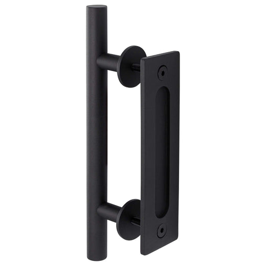 Image Of Barn Door Bar Pull With Flush Interior Finger Grip - Matte Black Finish - Harney Hardware