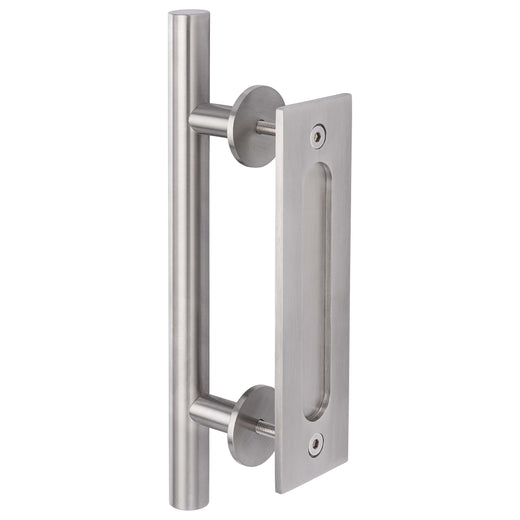 Image Of Barn Door Bar Pull With Flush Interior Finger Grip - Satin Nickel Finish - Harney Hardware