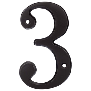 Image Of 4 In. House Number 3 -  Solid Brass - Oil Rubbed Bronze Finish - Harney Hardware