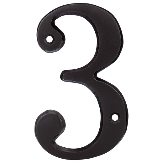 Image Of 4 In. House Number 3 -  Solid Brass - Oil Rubbed Bronze Finish - Harney Hardware