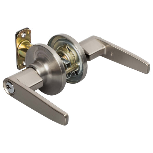 Image Of Door Lever Set Keyed / Entry Function Electra Collection - Satin Nickel Finish - Harney Hardware