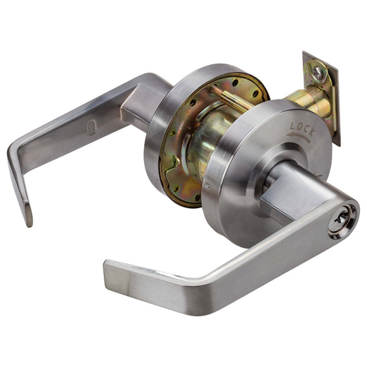 Image Of Commercial Door Lever Set Intruder Classroom / Keyed Function -  UL Fire Rated -  ANSI 2 -  Vigilant Collection - Satin Chrome Finish - Harney Hardware