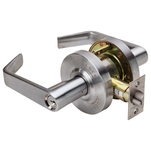 Image Of Commercial Door Lever Set Intruder Classroom / Keyed Function -  UL Fire Rated -  ANSI 2 -  Vigilant Collection - Satin Chrome Finish - Harney Hardware