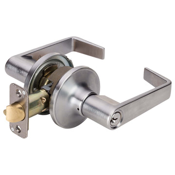 Image Of Commercial Door Lever Set Keyed / Entry Function -  UL Fire Rated -  ANSI 2 -  Atlas Collection - Satin Chrome Finish - Harney Hardware