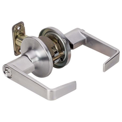 Image Of Commercial Door Lever Set Keyed / Entry Function -  UL Fire Rated -  ANSI 2 -  Atlas Collection - Satin Chrome Finish - Harney Hardware