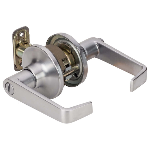 Image Of Commercial Door Lever Set Bed / Bath / Privacy Function -  UL Fire Rated -  ANSI 2 -  Atlas Collection - Satin Chrome Finish - Harney Hardware
