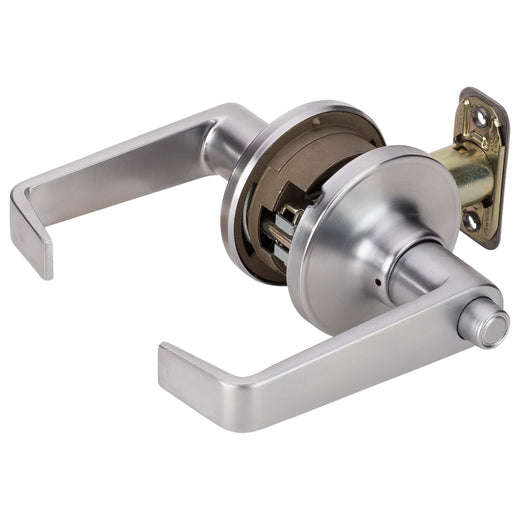 Image Of Commercial Door Lever Set Bed / Bath / Privacy Function -  UL Fire Rated -  ANSI 2 -  Atlas Collection - Satin Chrome Finish - Harney Hardware