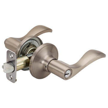 Image Of Door Lever Set Keyed / Entry Function Dakota Collection - Satin Nickel Finish - Harney Hardware