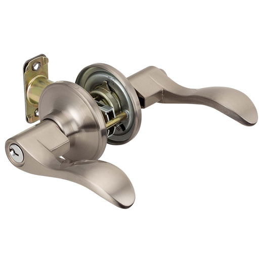 Image Of Door Lever Set Keyed / Entry Function Dakota Collection - Satin Nickel Finish - Harney Hardware