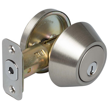 Image Of Keyed Single Cylinder Deadbolt - Satin Nickel Finish - Harney Hardware