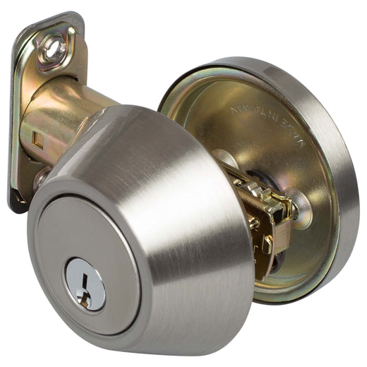 Image Of Keyed Single Cylinder Deadbolt - Satin Nickel Finish - Harney Hardware