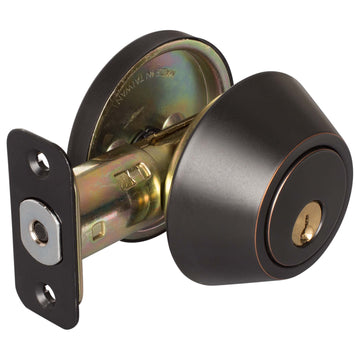 Image Of Keyed Single Cylinder Deadbolt - Venetian Bronze Finish - Harney Hardware