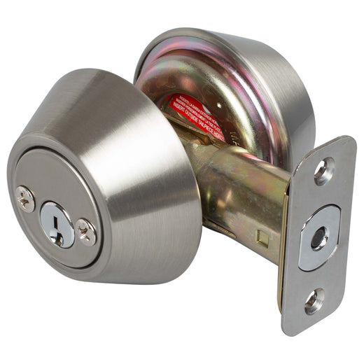 Image Of Keyed Double Cylinder Deadbolt - Satin Nickel Finish - Harney Hardware