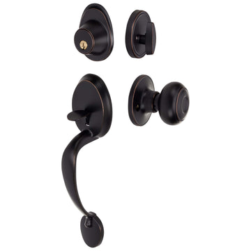 Image Of Front Door Handleset With Interior Door Knob Contemporary Style Callista Collection - Venetian Bronze Finish - Harney Hardware