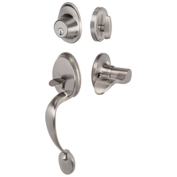 Image Of Front Door Handleset With Interior Left Handed Lever Dakota Collection - Satin Nickel Finish - Harney Hardware