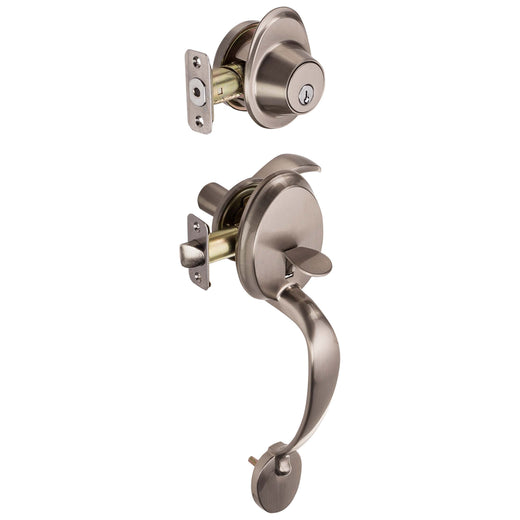 Image Of Front Door Handleset With Interior Left Handed Lever Dakota Collection - Satin Nickel Finish - Harney Hardware