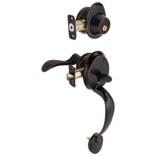 Image Of Front Door Handleset With Interior Right Handed Lever Dakota Collection - Venetian Bronze Finish - Harney Hardware