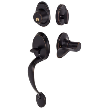 Image Of Front Door Handleset With Interior Left Handed Lever Dakota Collection - Venetian Bronze Finish - Harney Hardware