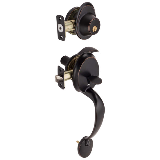 Image Of Front Door Handleset With Interior Left Handed Lever Dakota Collection - Venetian Bronze Finish - Harney Hardware