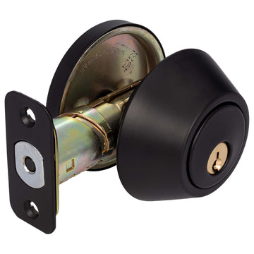 Image Of Keyed Single Cylinder Deadbolt - Matte Black Finish - Harney Hardware