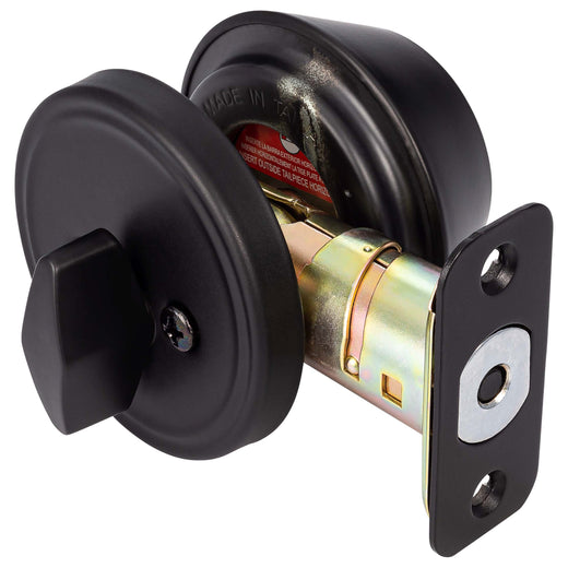 Image Of Keyed Single Cylinder Deadbolt - Matte Black Finish - Harney Hardware