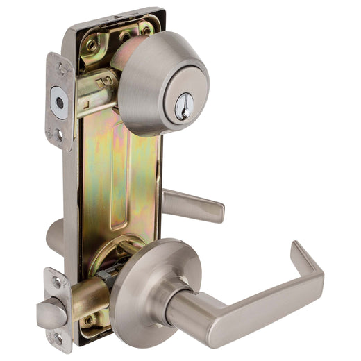 Image Of Interconnected Door Lock Reversible Passage Lever -  UL Fire Rated -  ANSI 2 -  Largo Collection - Satin Nickel Finish - Harney Hardware
