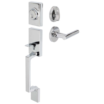 Image Of Front Door Handleset With Interior Reversible Lever Contemporary Style Riley Collection - Chrome Finish - Harney Hardware