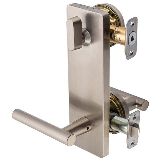 Image Of Interconnected Door Lock Reversible Passage Lever -  UL Fire Rated -  ANSI 2 -  Contemporary Style Riley Collection - Satin Nickel Finish - Harney Hardware
