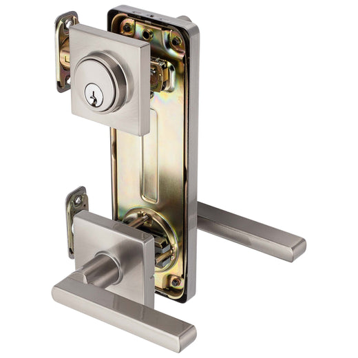 Image Of Interconnected Door Lock Reversible Passage Lever -  UL Fire Rated -  ANSI 2 -  Contemporary Style Harper Collection - Satin Nickel Finish - Harney Hardware