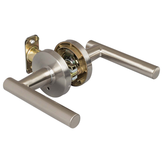 Image Of Door Lever Set Bed / Bath / Privacy Function Contemporary Style Riley Collection - Satin Nickel Finish - Harney Hardware