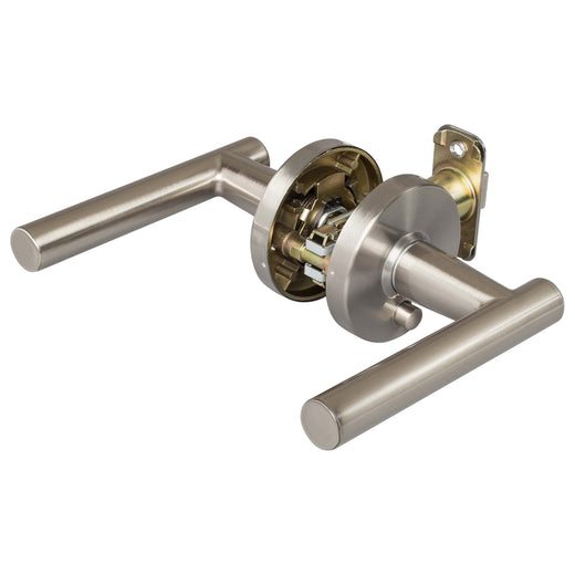 Image Of Door Lever Set Bed / Bath / Privacy Function Contemporary Style Riley Collection - Satin Nickel Finish - Harney Hardware