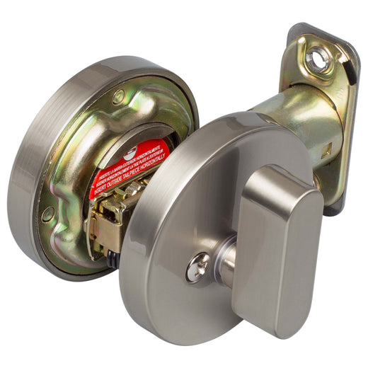 Image Of Keyed Single Cylinder Contemporary Deadbolt -  Round Escutcheon - Satin Nickel Finish - Harney Hardware