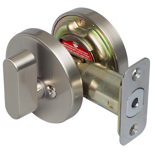Image Of Keyed Single Cylinder Contemporary Deadbolt -  Round Escutcheon - Satin Nickel Finish - Harney Hardware