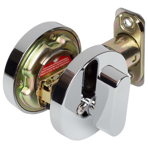 Image Of Keyed Single Cylinder Contemporary Deadbolt -  Round Escutcheon - Chrome Finish - Harney Hardware