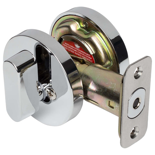 Image Of Keyed Single Cylinder Contemporary Deadbolt -  Round Escutcheon - Chrome Finish - Harney Hardware
