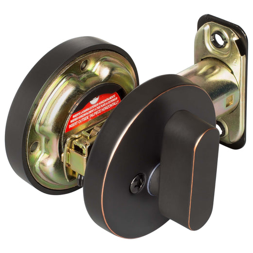 Image Of Keyed Single Cylinder Contemporary Deadbolt -  Round Escutcheon - Venetian Bronze Finish - Harney Hardware