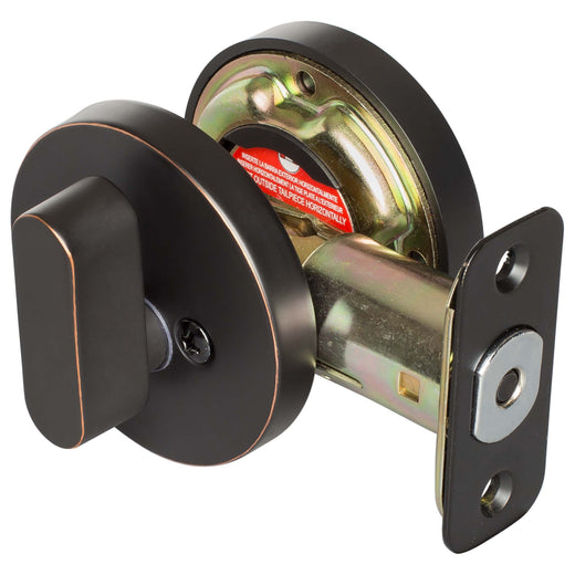 Image Of Keyed Single Cylinder Contemporary Deadbolt -  Round Escutcheon - Venetian Bronze Finish - Harney Hardware