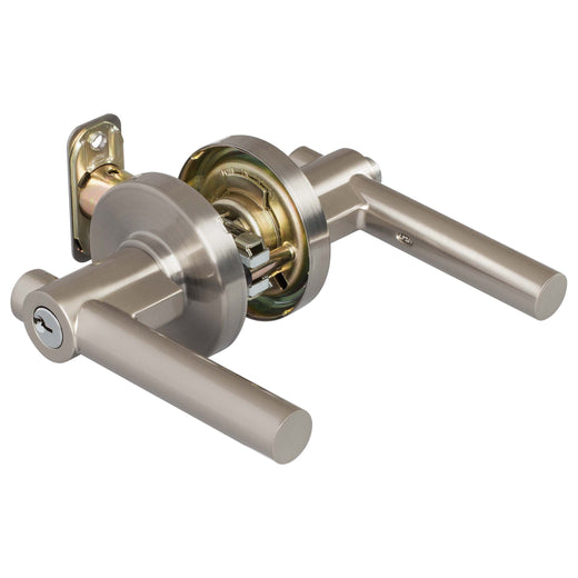 Image Of Door Lever Set Keyed / Entry Function Contemporary Style Riley Collection - Satin Nickel Finish - Harney Hardware