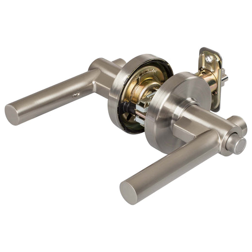 Image Of Door Lever Set Keyed / Entry Function Contemporary Style Riley Collection - Satin Nickel Finish - Harney Hardware