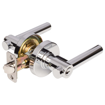 Image Of Door Lever Set Keyed / Entry Function Contemporary Style Riley Collection - Chrome Finish - Harney Hardware