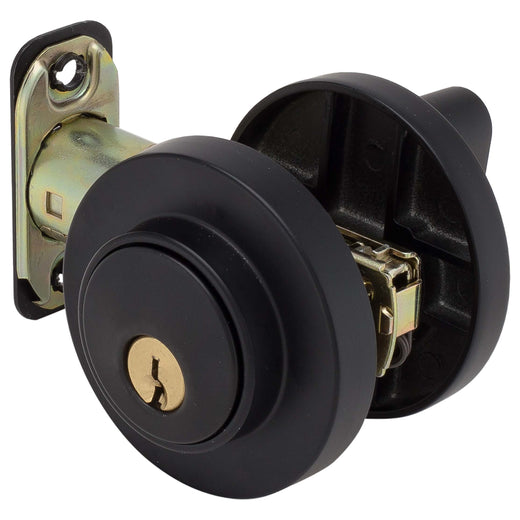 Image Of Keyed Single Cylinder Contemporary Deadbolt -  Round Escutcheon - Matte Black Finish - Harney Hardware