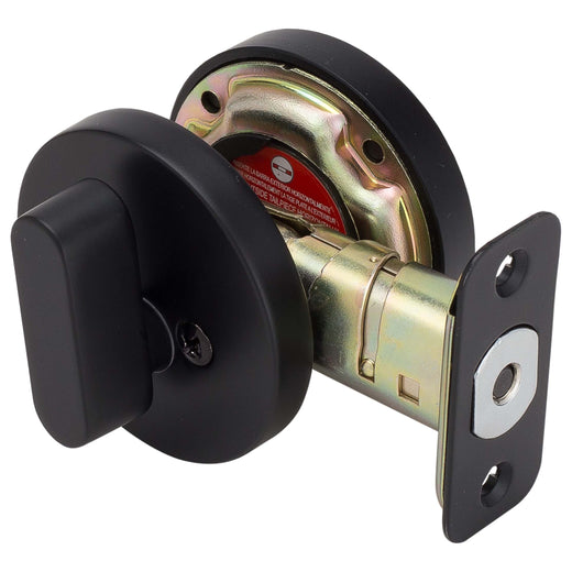 Image Of Keyed Single Cylinder Contemporary Deadbolt -  Round Escutcheon - Matte Black Finish - Harney Hardware