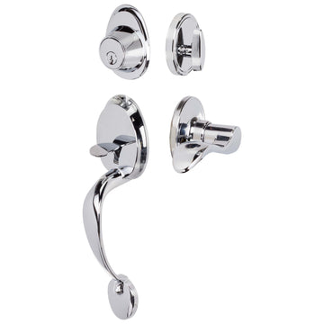 Image Of Front Door Handleset With Interior Left Handed Lever Dakota Collection - Chrome Finish - Harney Hardware