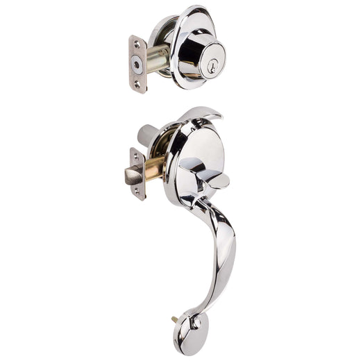 Image Of Front Door Handleset With Interior Left Handed Lever Dakota Collection - Chrome Finish - Harney Hardware