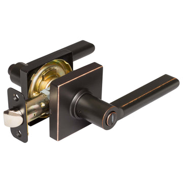 Image Of Door Lever Set Bed / Bath / Privacy Function Contemporary Style Harper Collection - Venetian Bronze Finish - Harney Hardware
