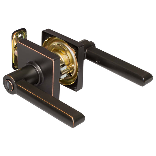 Image Of Door Lever Set Bed / Bath / Privacy Function Contemporary Style Harper Collection - Venetian Bronze Finish - Harney Hardware
