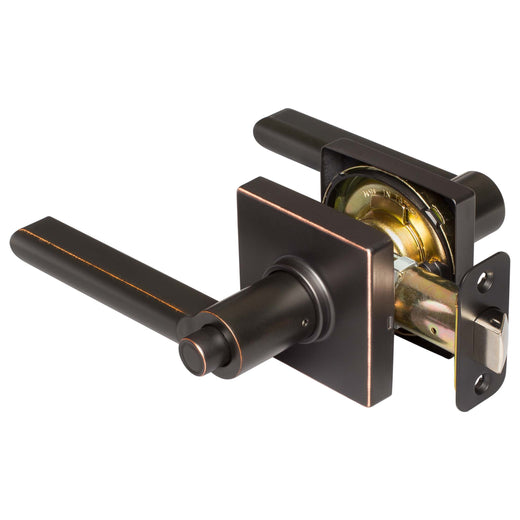 Image Of Door Lever Set Bed / Bath / Privacy Function Contemporary Style Harper Collection - Venetian Bronze Finish - Harney Hardware
